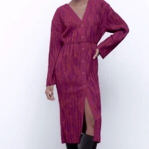 Zara Burgundy Button-Up Dress